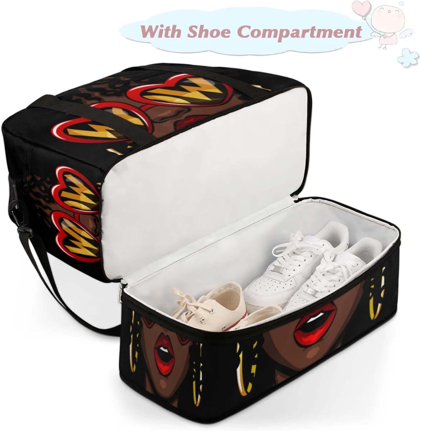 African American Women Foldable Travel Duffel Bag, Expandable Sports Gym Bag with Shoes Compartment Weekender Overnight Totes Bags for Women Men - Image 4