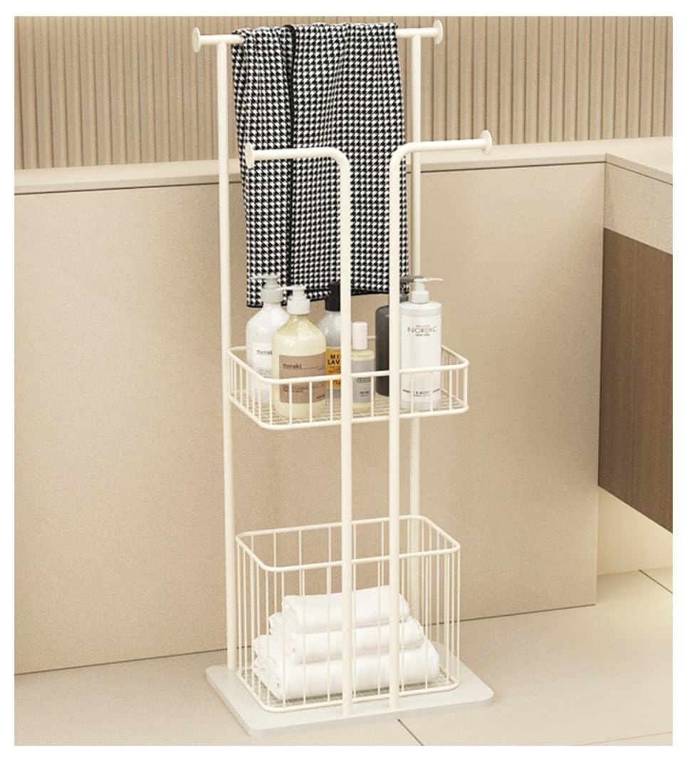 DKRAHRJJ Towel Rack, Free-Standing Towel Rail Towel Shelf with Laundry Hamper Basket, Towel Stand Towel Holder/White