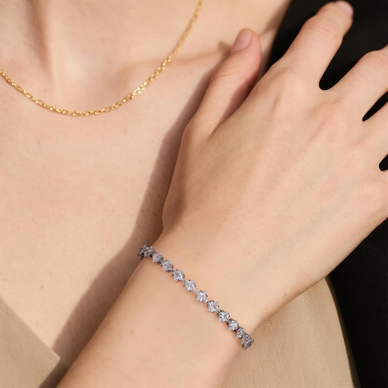 Gorgeous Star Cubic Zirconia Silver Bracelets for Women, Adjustable Trendy & Dainty Tennis Bracelet Fashion Accessories, Sparkling Silver Jewelry Gifts for Women - Image 5