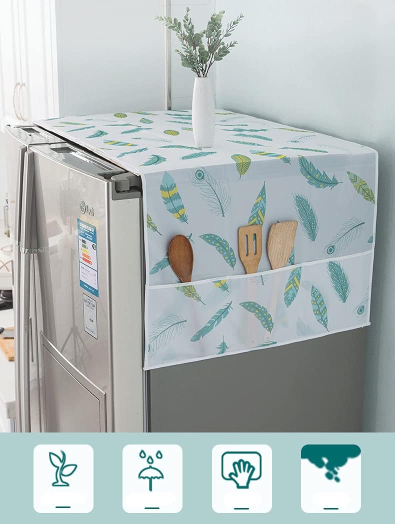 Refrigerator Fridge Dust-Proof Cover Washing Machine Cover PEVA Material Waterproof Cover with Storage Pockets Bags Fridge Dust Cover Oven Cover Multi-Purpose Top Covers (Double Door, Flowers 1)
