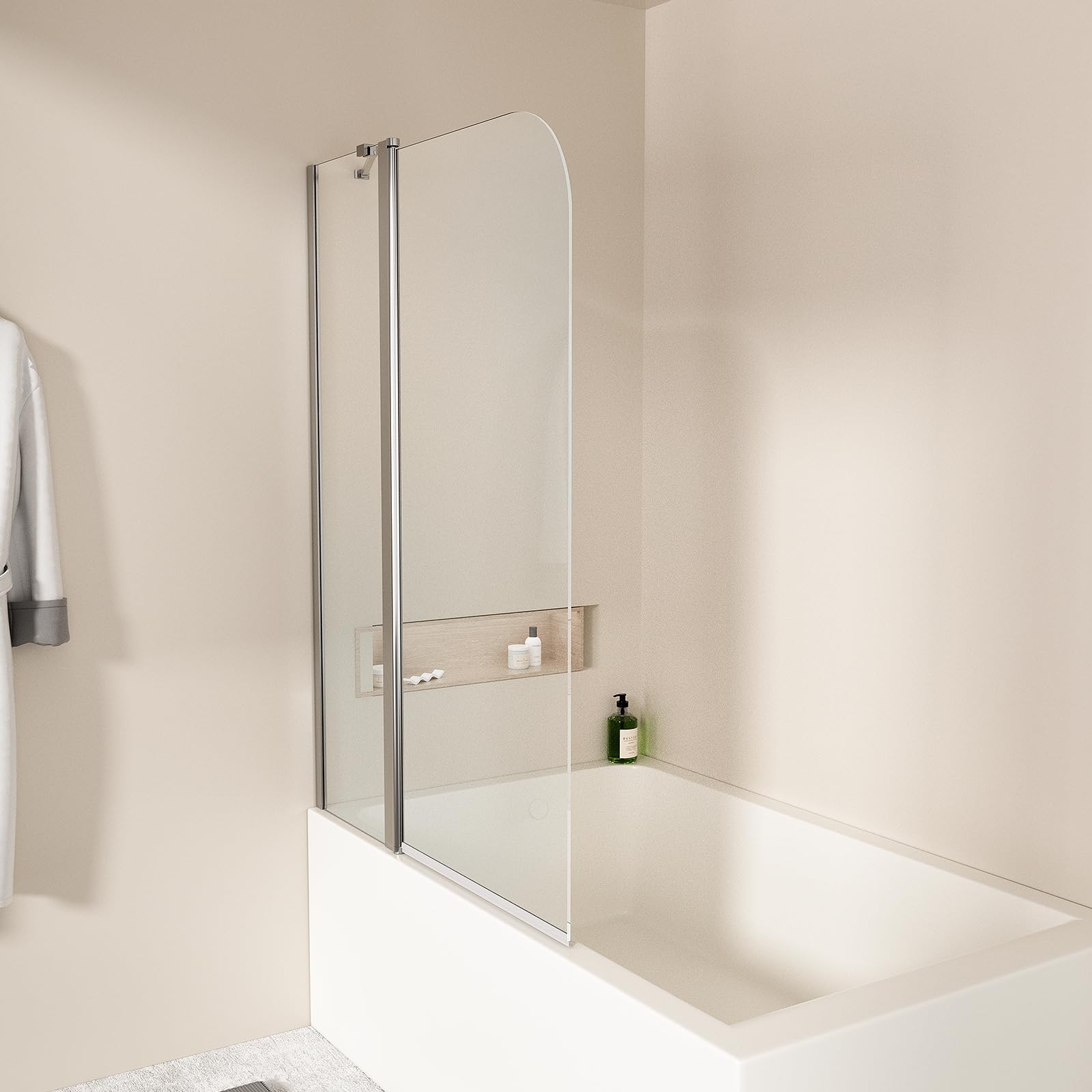 EMKE Mampara de ducha para bañera de 100 x 140 cm, color negro, 1 pieza, plegable, con cristal templado de seguridad de 6 mm, accesorio para bañera, pared plegable, mampara de ducha de cristal