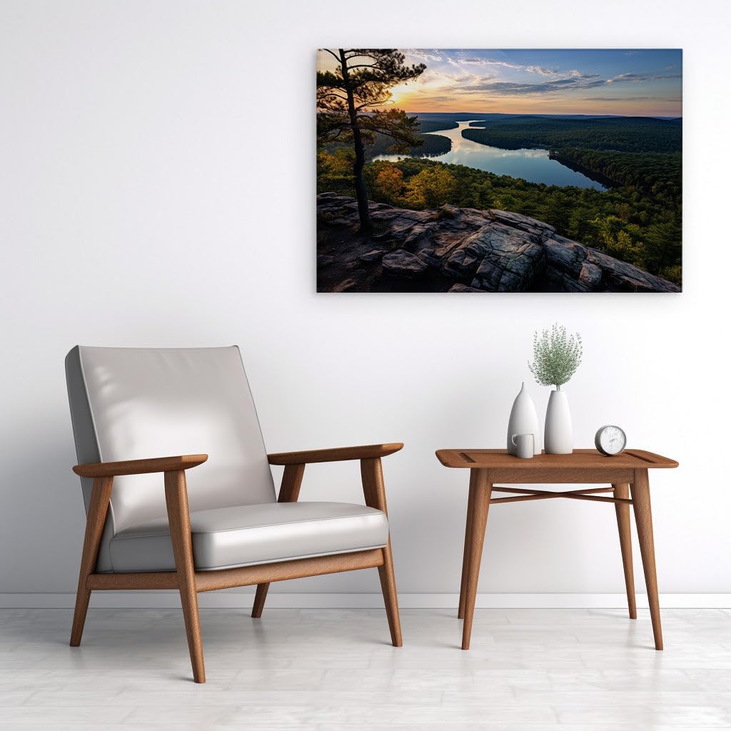 Canvas for Living room. Sunset Serenity by the Meandering River � A Tapestry of Autumn's First Whisper, 27 x 18 inch Canvas Wall Art - Contemporary Masterpieces - Modern Home Decor