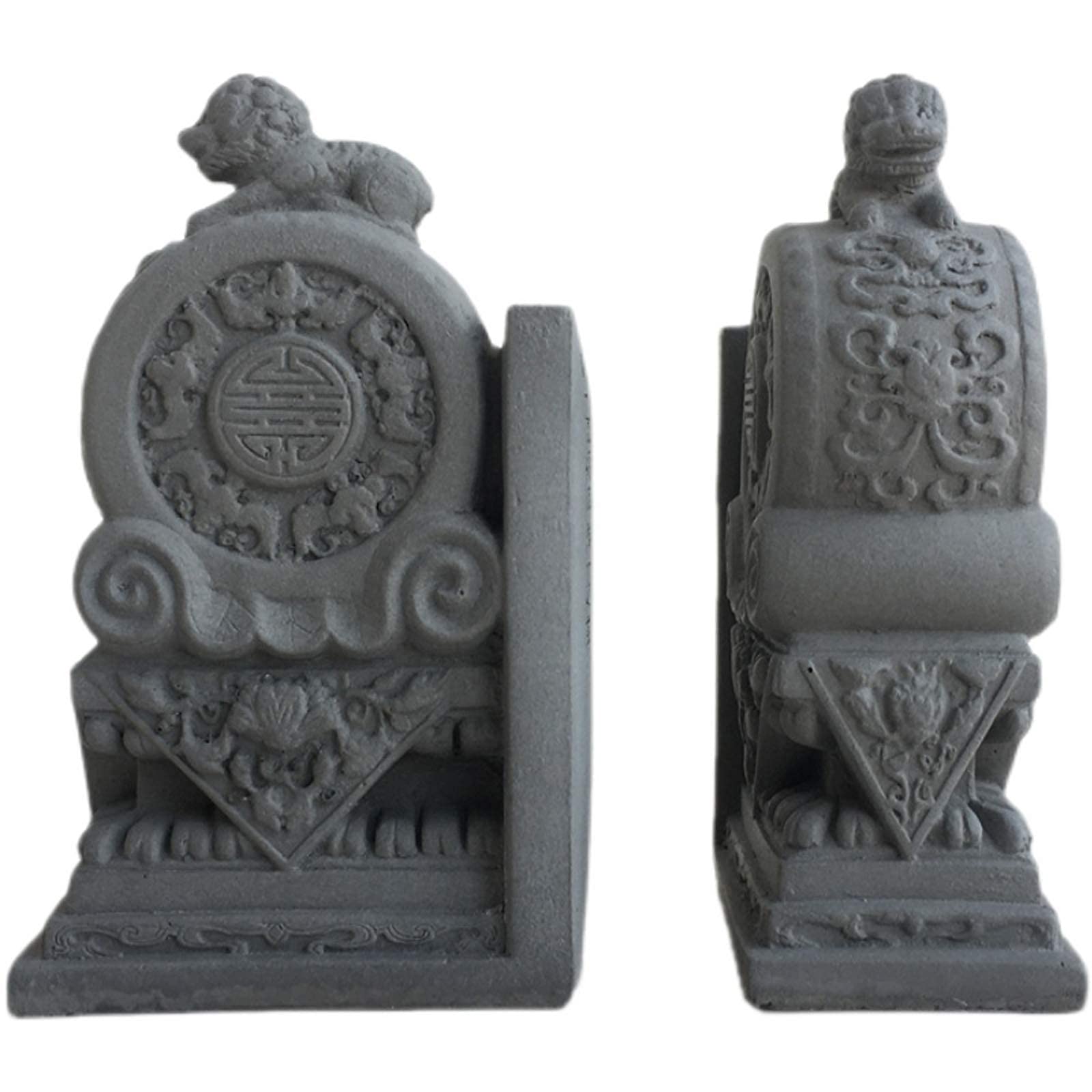 Sujetalibros Guardian Lions Foo Dogs de resina gris para adornos de Feng Shui