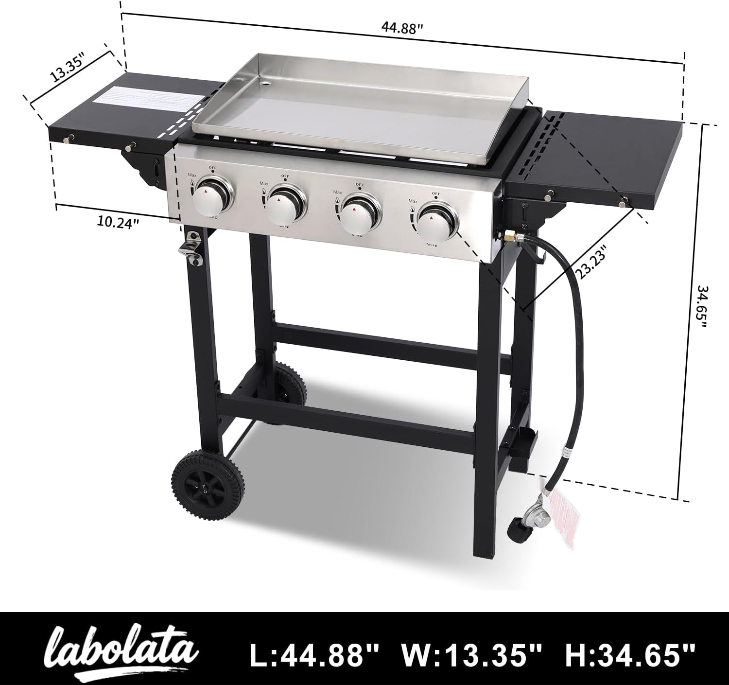 Flat Top Gas Griddle Grill with Stainless Steel Griddle, Includes Dust Cover & Regulator, Perfect for Camping & Tailgating (4-Burner)