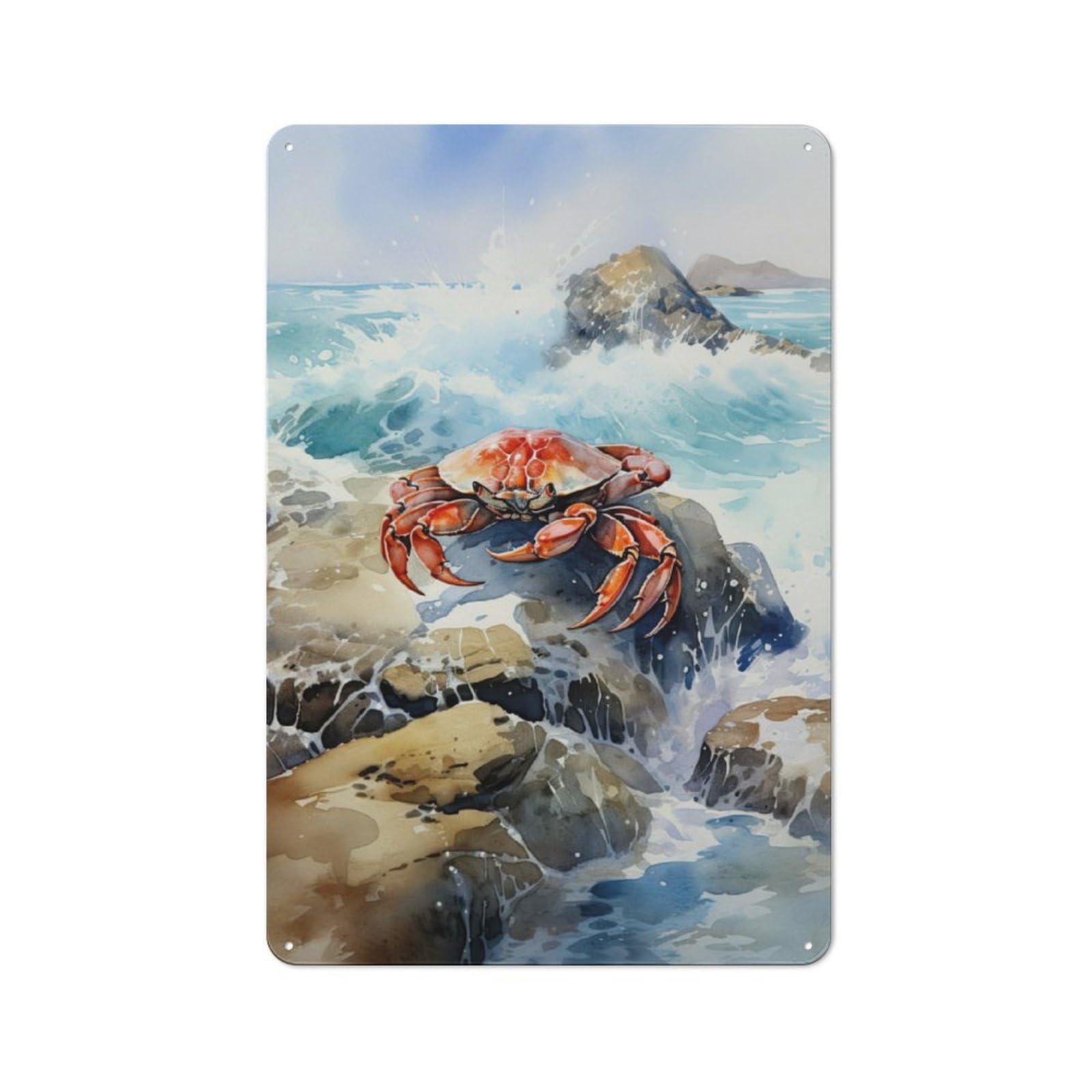 Junmoney Crab Watercolor Warehouse Style Metal Wall Decor 30X20cm, Tin Wall Sign For Modern Home, Workshop, Office Or Cafe