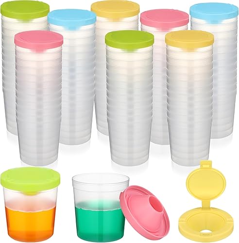 Miniatura 8 de Zonon 50 vasos de pintura de 6 onzas antiderrames con tapas abiertas, juego de tazas de pintura para la escuela, aula, estudio de artistas (colores