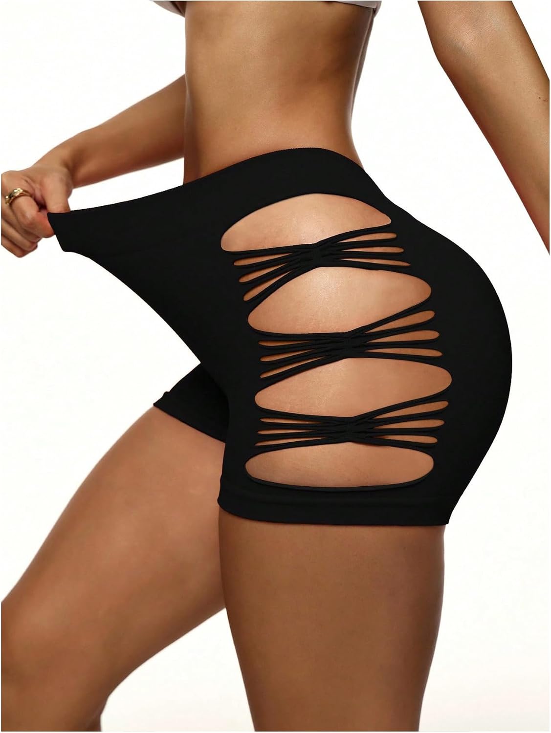 OYOANGLE Women's Workout Shorts Cut Out High Waisted Athletic Gym Yoga Booty Shorts Activewear