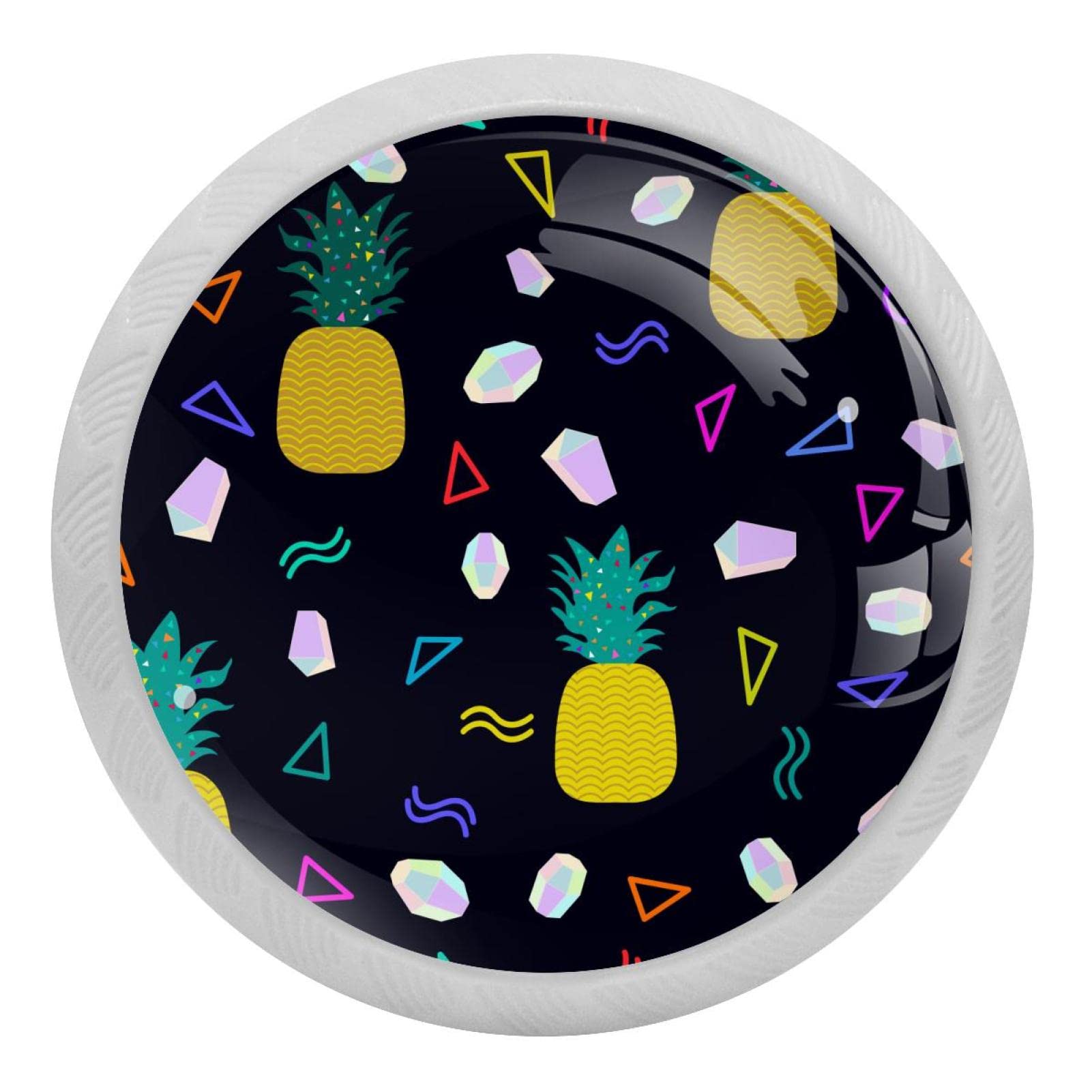 Poignées rondes fluorescentes ananas géométrique noir avec vis inox de cuisine