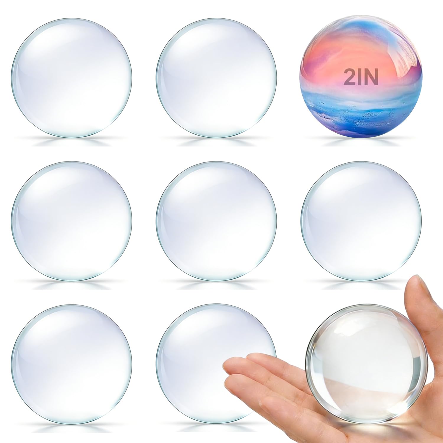 SpisoHdx 8 Pack 2 Inch Crystal Clear Glass Dome Cabochons - Round Flat Back for Jewelry Making, Craft Supplies (50mm)