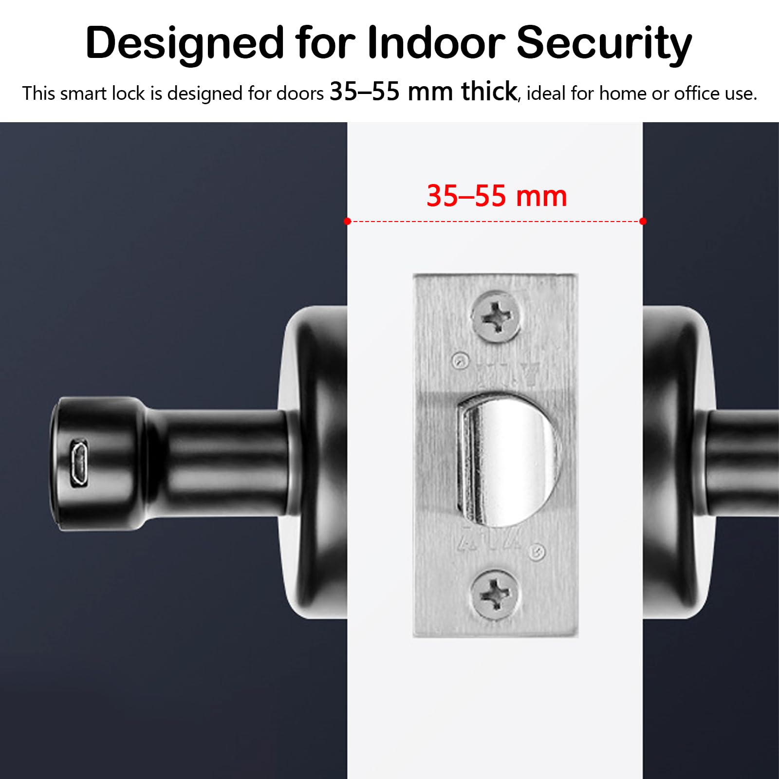 Serratura intelligente per porte interne, serratura elettronica con impronte digitali e 4 opzioni di sblocco per camera da letto e ufficio (spessore porta 35-55 mm)