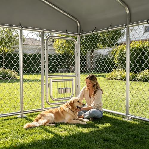 image for COMHOMA Dog Kennel Outdoor with Roof,Large Metal Dog Enclosure with We