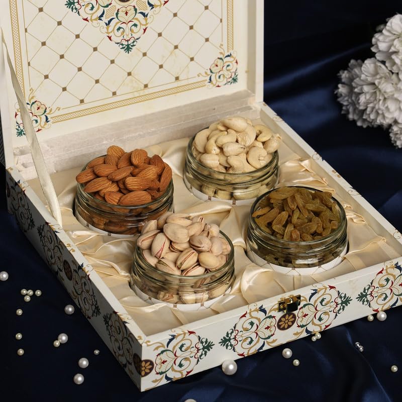 Riwaz White Flower Handmade Dry Fruit Premium Gift Box |Premium Gift Hamper | 100% Natural 600 Grams Assorted Almond,Cashew,Pista Raisin Diwali Dry Fruit Gift Box (B0DFH691TG) Amazon Price History, Amazon Price Tracker