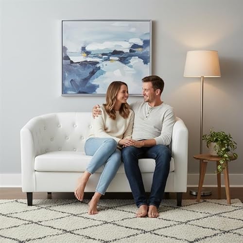 Naomi Home Barrel Love Seat, Button Tufted Faux Leather Loveseat