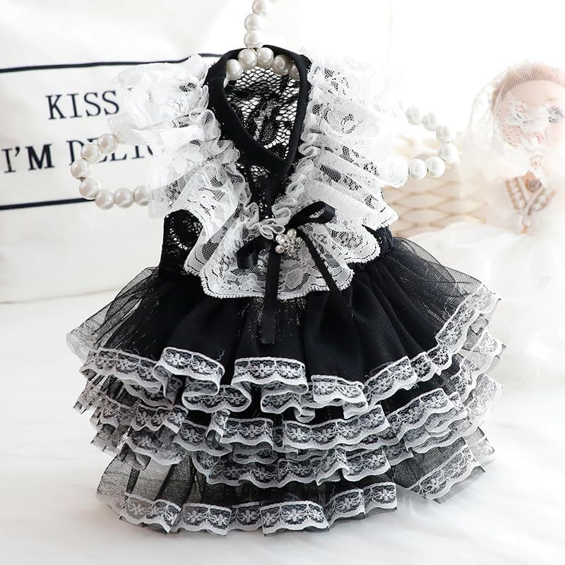 AZA Dog Wedding Dress for Small Dogs - Black Lace Outfit