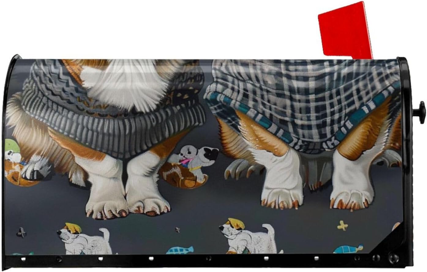 Mailbox Cover 21x18 in, Wearing Clothes Corgi Dogs Print Waterproof Mailbox Covers Magnetic Post Letter Box Cover Wraps for Garden Outdoor Decor