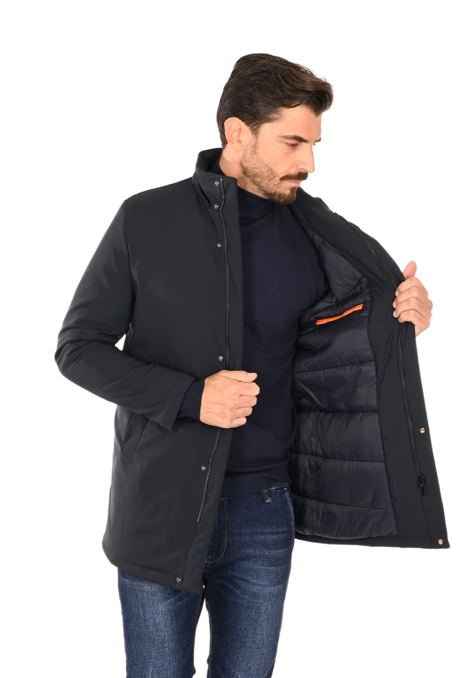 Parka Uomo Invernale Impermeabile Lungo con Cappuccio Rimovibile Elegante