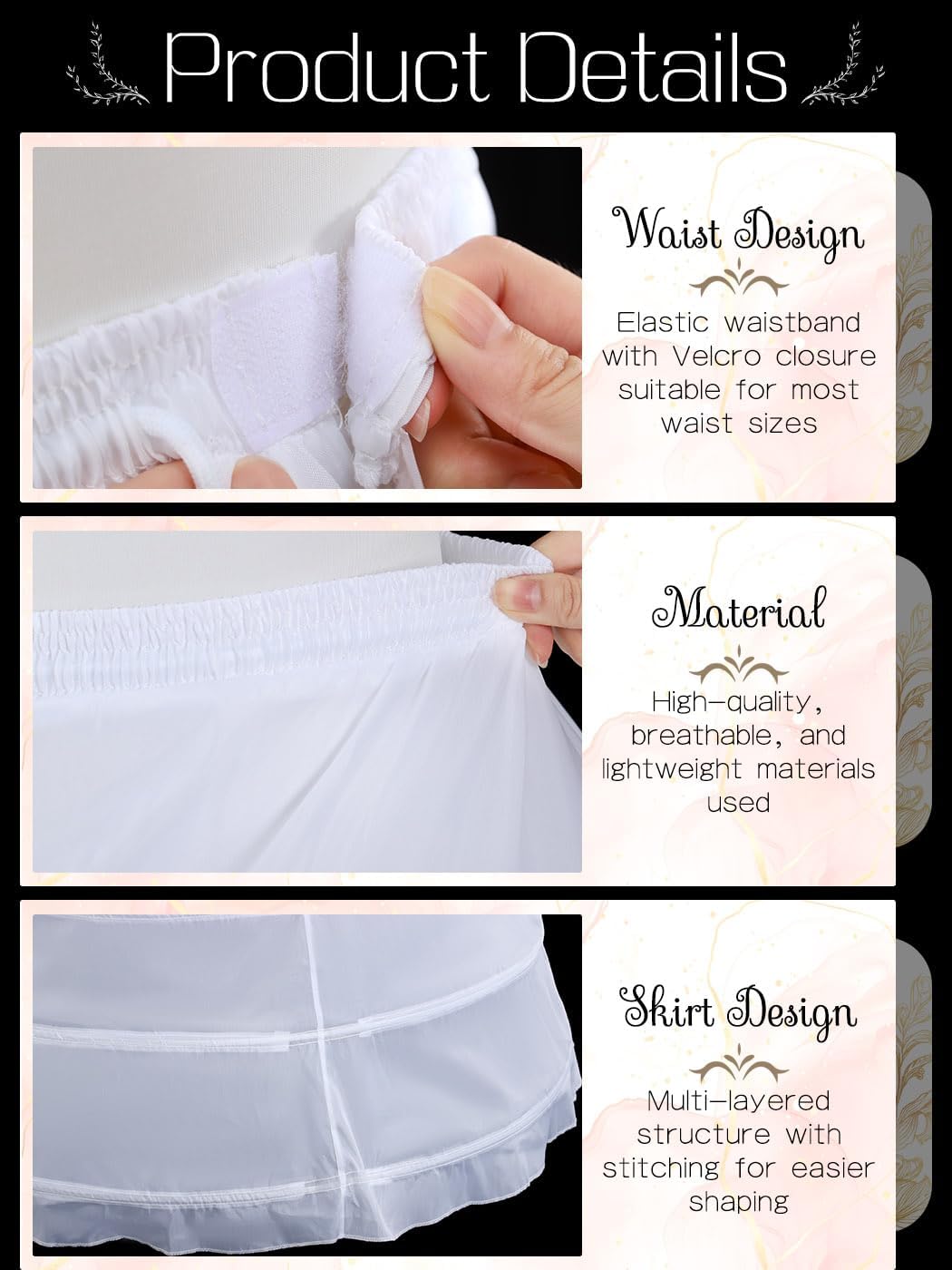 Urieo 6 Hoop Petticoat Crinoline Wedding Ball Gown Underskirt for Women White