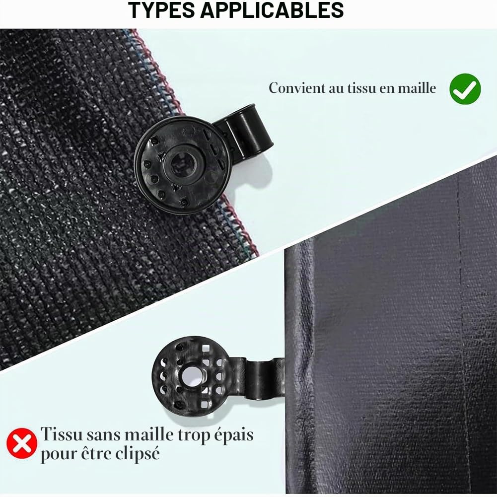 Comioke 100 Pieces Clips de Fixation pour Bache,Clips pour Toile D'ombrage, Clips Fixation Brise Vue, Clip Spécial avec Œillet Clips en Plastique de Tissu d'Ombre pour Toile e Clôture