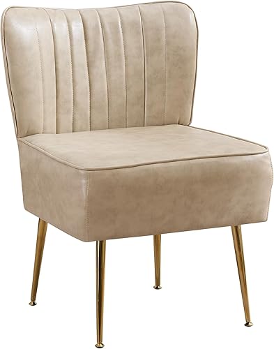 Miniatura 19 de Moderno juego de 3 sillas decorativas de piel sintética, tapizadas, con respaldo de alas sin brazos con patas doradas, cómodo sofá individual, Rojo