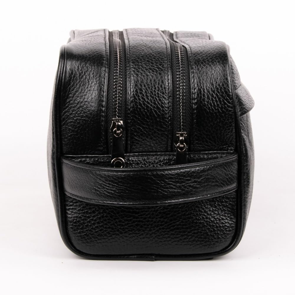 Kulturbeutel, Leder, wasserdicht, Reise-Kulturbeutel, Organizer, perfekt für Rasur, Pflege, Dopp Kit und Haushalt, Geschäft, Urlaub, Kosmetiktasche mit tragbarem Griff