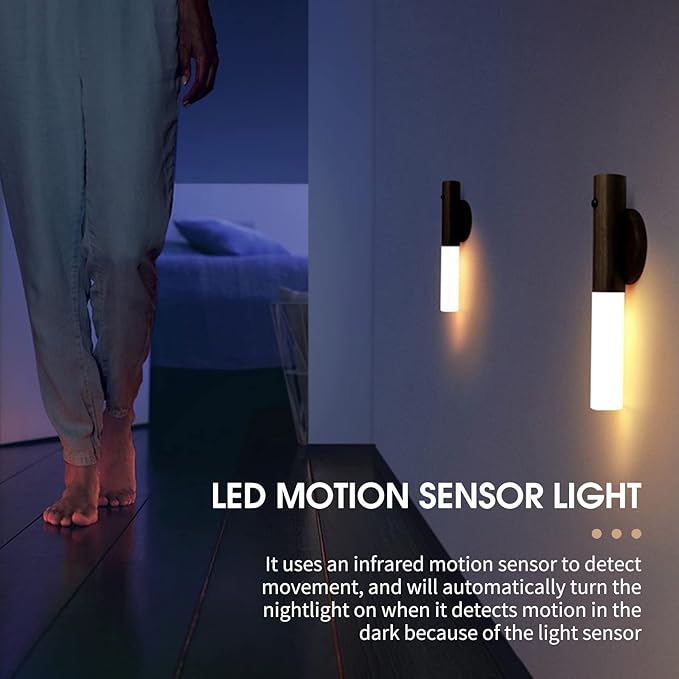 Cornesty Night Light Motion Sensor, for Kids Toddler Baby Nursery, Magnetic Rechargeable LED Wall Lamp, Portable Wooden Wall Sconce, Battery USB Touch, for Bedrooms Corridors Stairs Bathroom photo 2