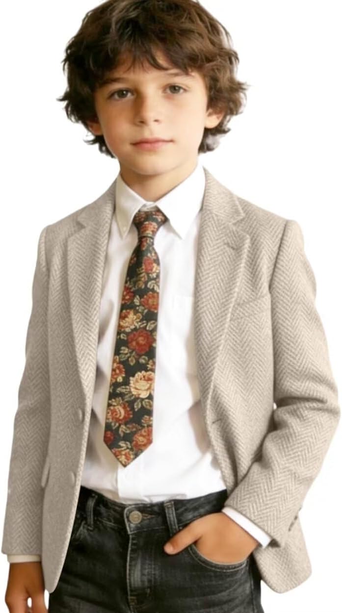 Retro Tweed Boys Blazer for Kids Suit Jacket Blazer Herringbone Tuxedo Boys' Fashion Casual Suit Sport Coat