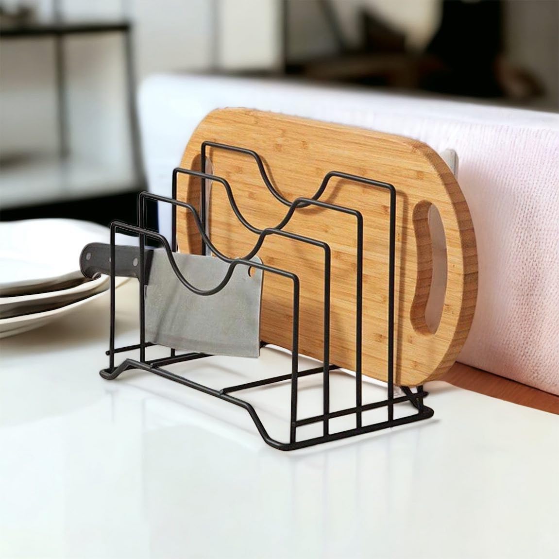 Plate Stand Dish Rack, Chopping Board, Pan & Pot Lid Holder – Multifunctional Kitchen Cabinet Organizer, Space-Saving Corner Shelf, Black (Classic, L-9 x W-7 x H-8.5 Inches)