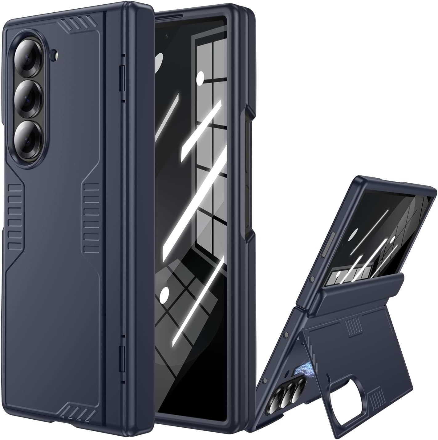 Kaiiecal for Galaxy Z-Fold-6 Phone Case: [Hidden Kickstand][Wireless Charging] Slim Hinge Lightweight Stand Case with Screen Protector - Stylish Protective Cover for Fold 6 2024 (Blue)