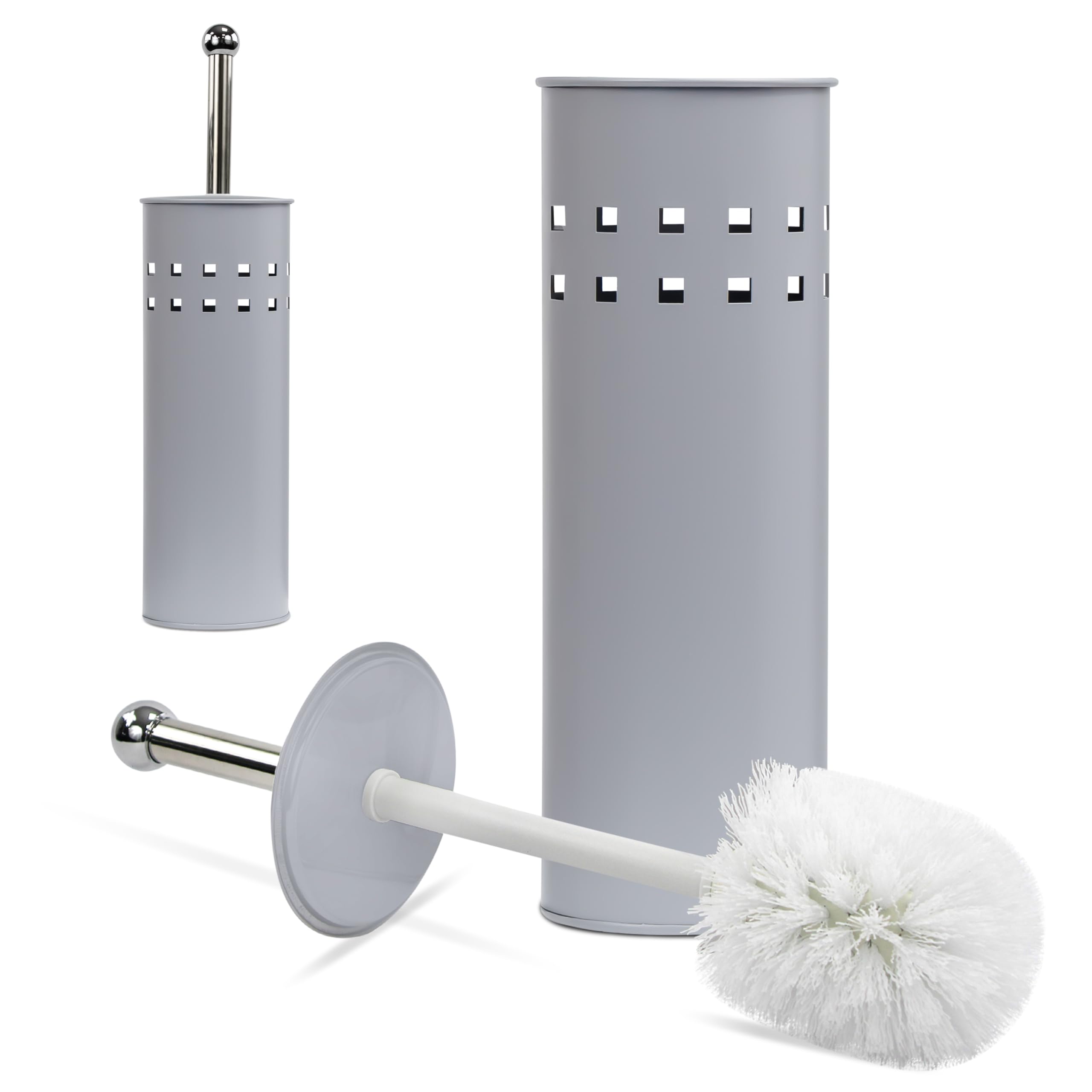 Crystals Toilet Brush and Holder Set – Stainless Steel Bathroom Toilet Cleaner with Concealed Brush Design, Durable Rust-Resistant Holder, Compact & Hygienic Toilet Cleaning Accessory, Modern Grey