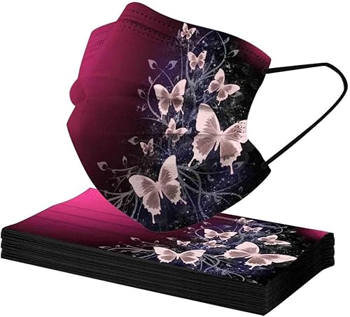 Miniatura 5 de 50 cubrebocas de mariposa, tela de protección de 3 capas, diseño de mariposa de verano para adultos y niños, regalo de fiesta al aire libre