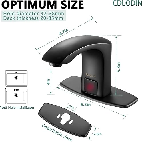 Miniatura 6 de Grifo de lavabo de baño sin contacto, sensor automático de latón moderno, manos libres, lavabo de un solo agujero, grifos de baño negro mate con