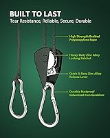 Vista 3 de 12 cuerdas ajustables con gancho de 1/8", correa de amarre resistente con engranaje metálico reforzado, polea con trinquete, elásticas, para colgar