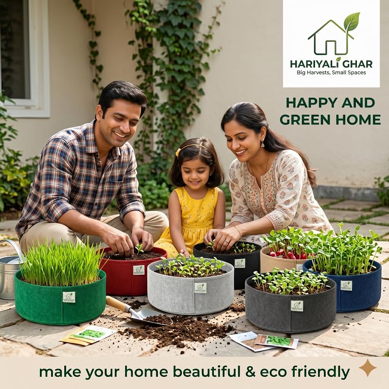 Image of 400 GSM Geo Fabric Round Grow Bags 18x6 Inch, Black Planting Bags for Terrace and Kitchen Gardening Pack of 5