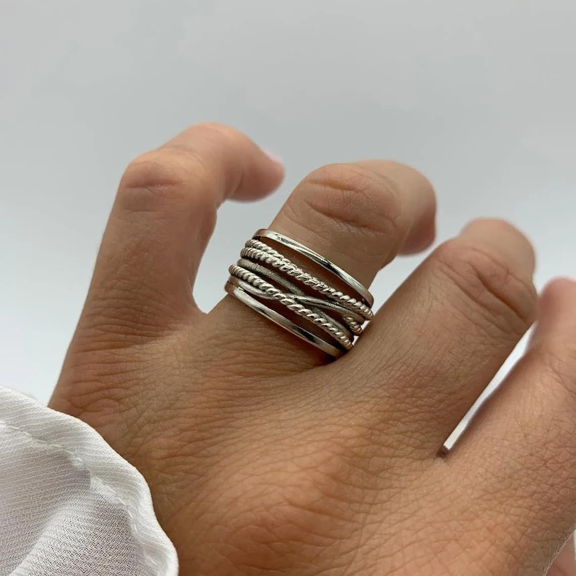 Thumb Weaved Layered Ring-Silver Multi Layer Ring-Thick Adjustable Ring-Chunky Boho Dainty -Jewelry For Woman-Mothers Day Gift For Her
