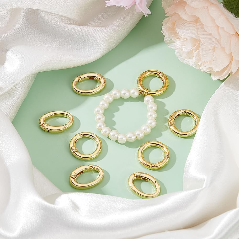 UNICRAFTALE 10Pcs Real 18K Gold Long-Lasting Plated Spring Gate Rings 22mm Long Large Keyring Buckle Clip O Rings for Jewelry Making Bags Purses image 4