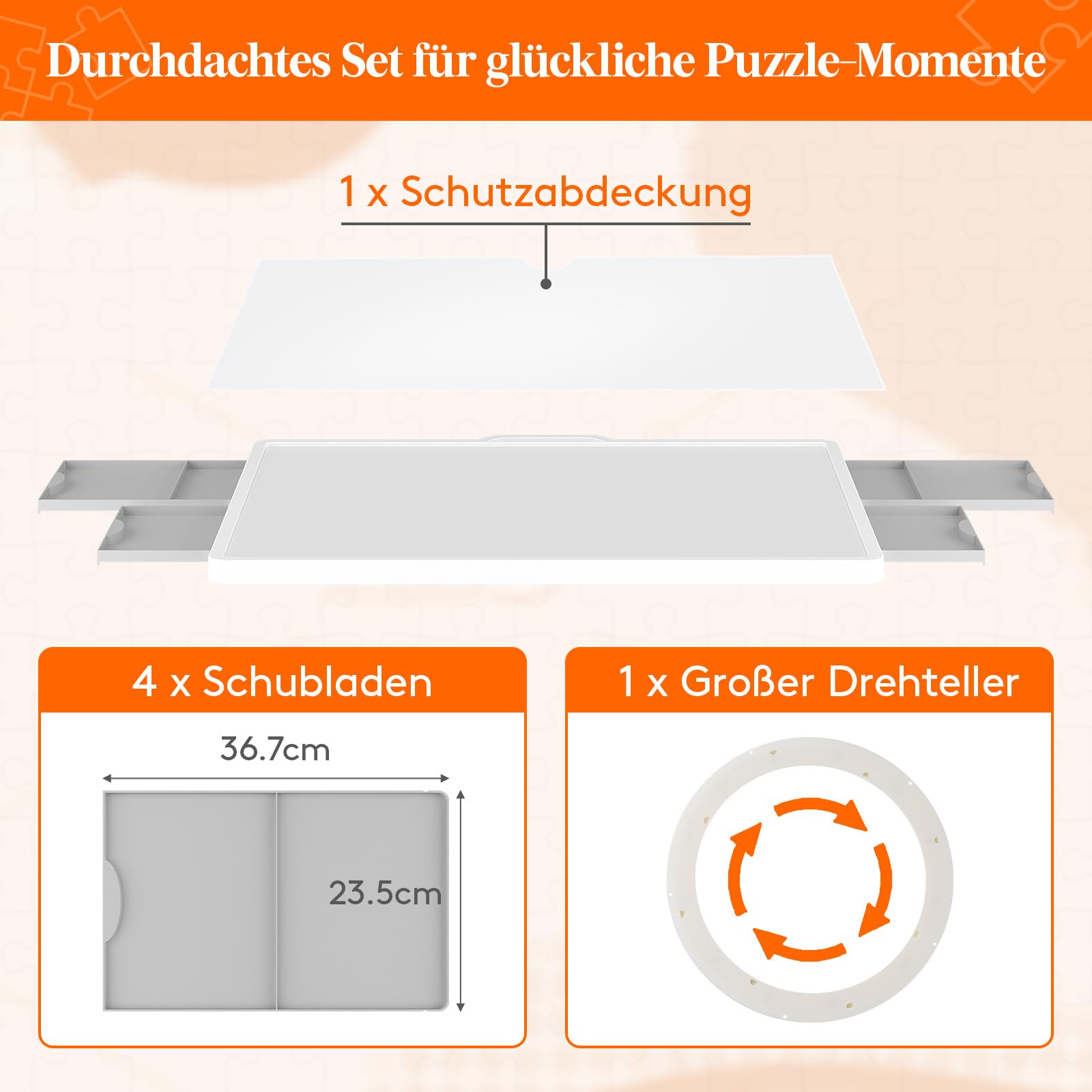 Lifewit 1500 PCS Drehbar Puzzlebrett mit 4 Schubladen und Schutzabdeckung, Tragbar Puzzle Tablett mit Filzmatte, Multifunktionaler Puzzletisch für Kinder und Erwachsene, Puzzle Organizer 89x68,5 cm