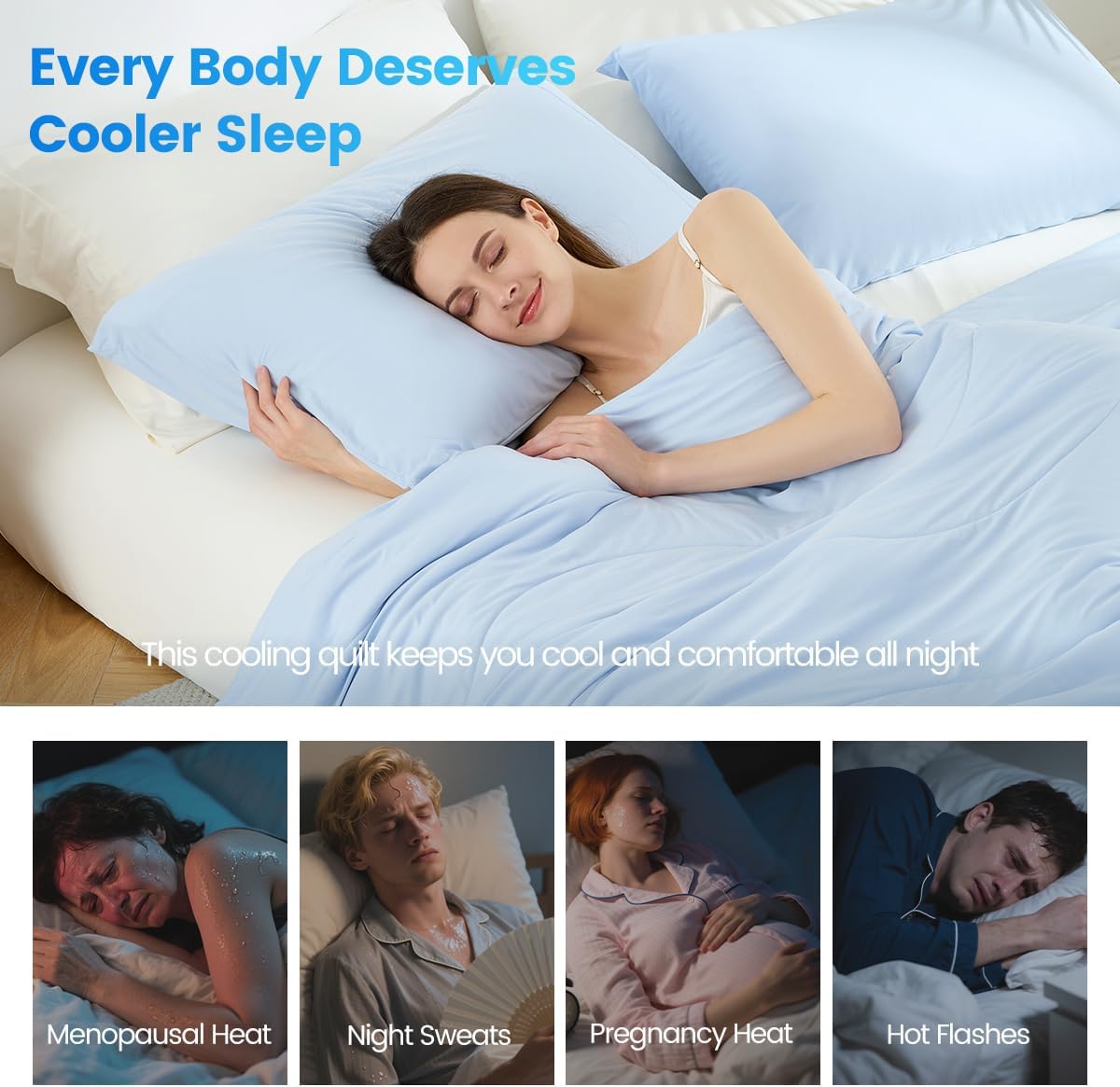 Twin Size Cooling Comforter, Breathable Blanket for Hot Sleepers, Lightweight All Season Bedding for Night Sweats, 60x90, Ice Blue - Image 5