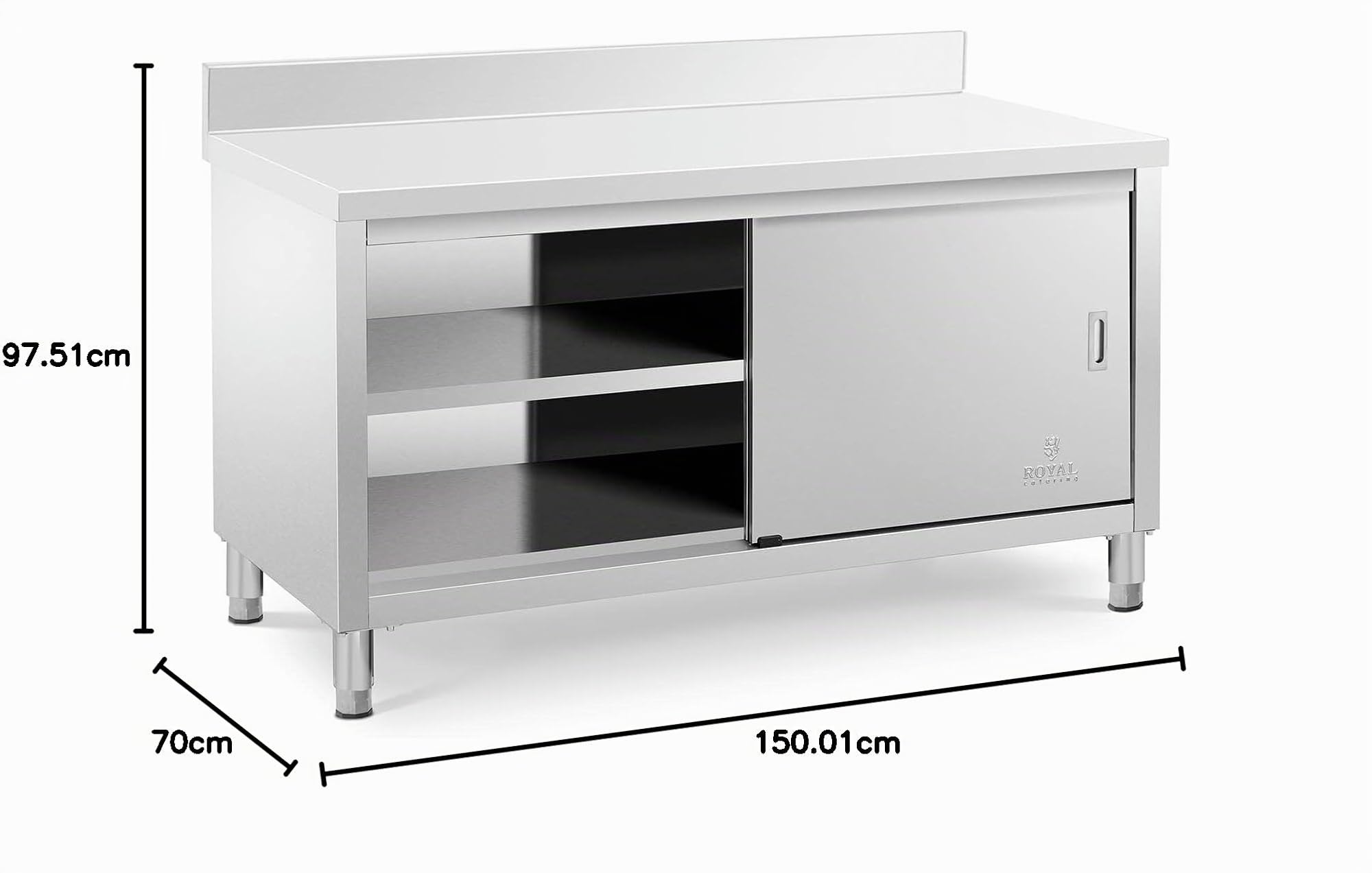 Royal Catering Mueble Neutro en Acero Inoxidable Armario RCSSCB-150x70-E-B (150 x 70 x 85 cm, con antisalpique, 600 kg de Capacidad de Carga)