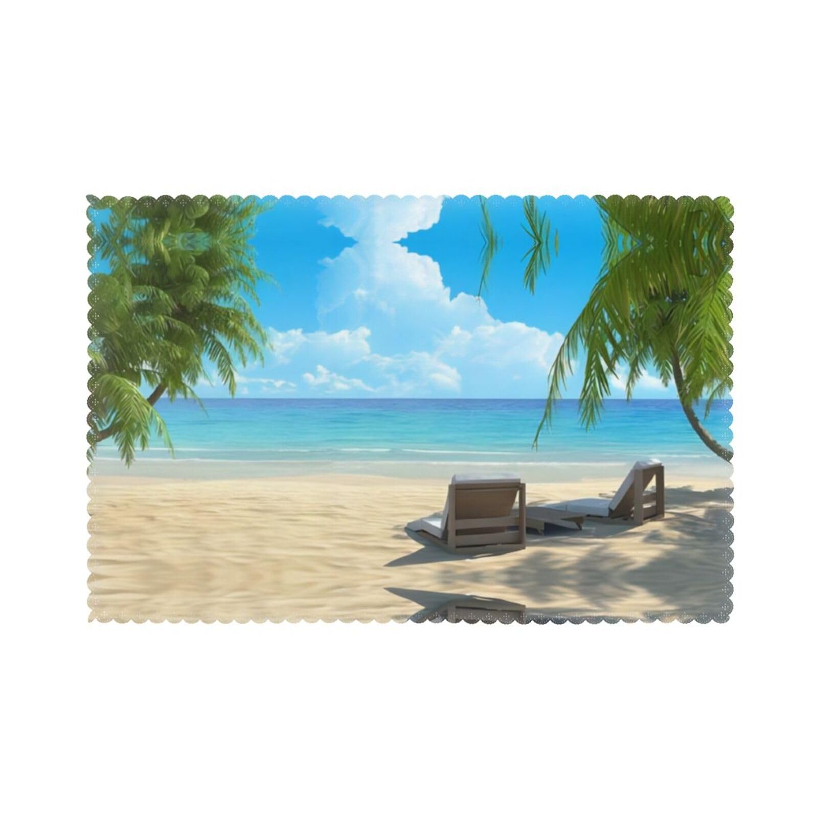 Hawaiian Beach With Palm Trees Printed table mat set (6 pieces) - Aesthetic upgrade for family gatherings and hotel banquets