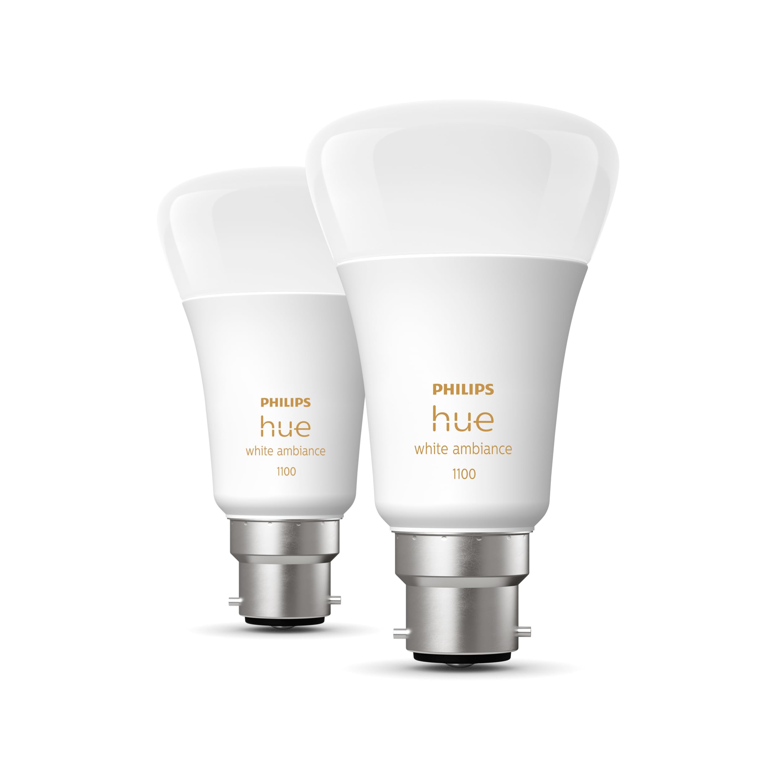 Philips Hue White Ambiance, ampoule LED connectée B22 équivalent 75W, 1100 lumen, compatible Bluetooth, pack de 2, fonctionne avec Alexa, Google Assistant et Apple Homekit