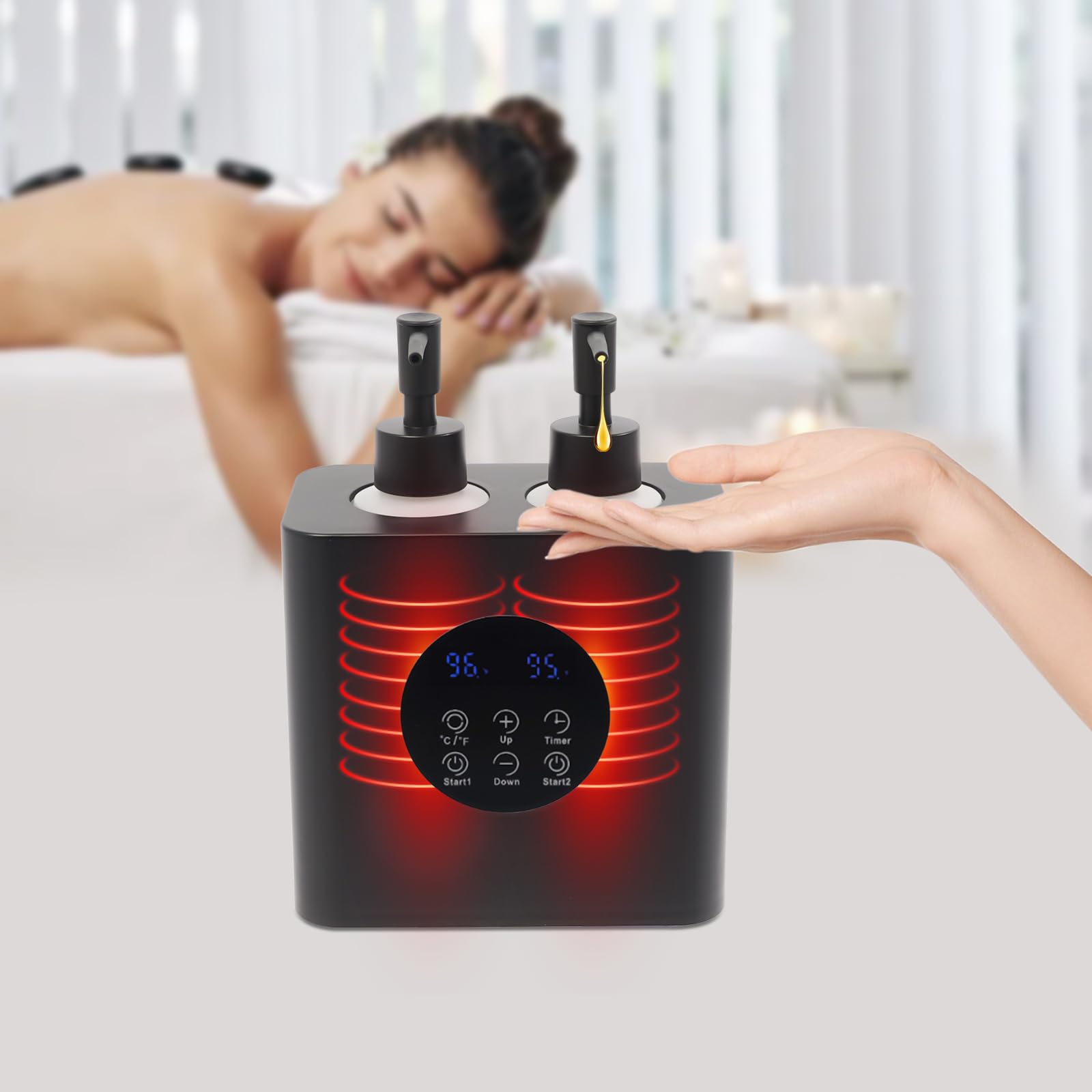 Massageölwärmer 30-65℃ Zeiteinstellung LED-Anzeige 4 Flaschen Salon Spa Schwarz