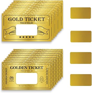 PLIGREAT 120 Pcs Golden Ticket, DIY Scratch Off Cards Scratch Off Tickets for Prizes Small Business Holiday Bridal Shower Birthday Party Supplies Custom Coupon Raffle Cards