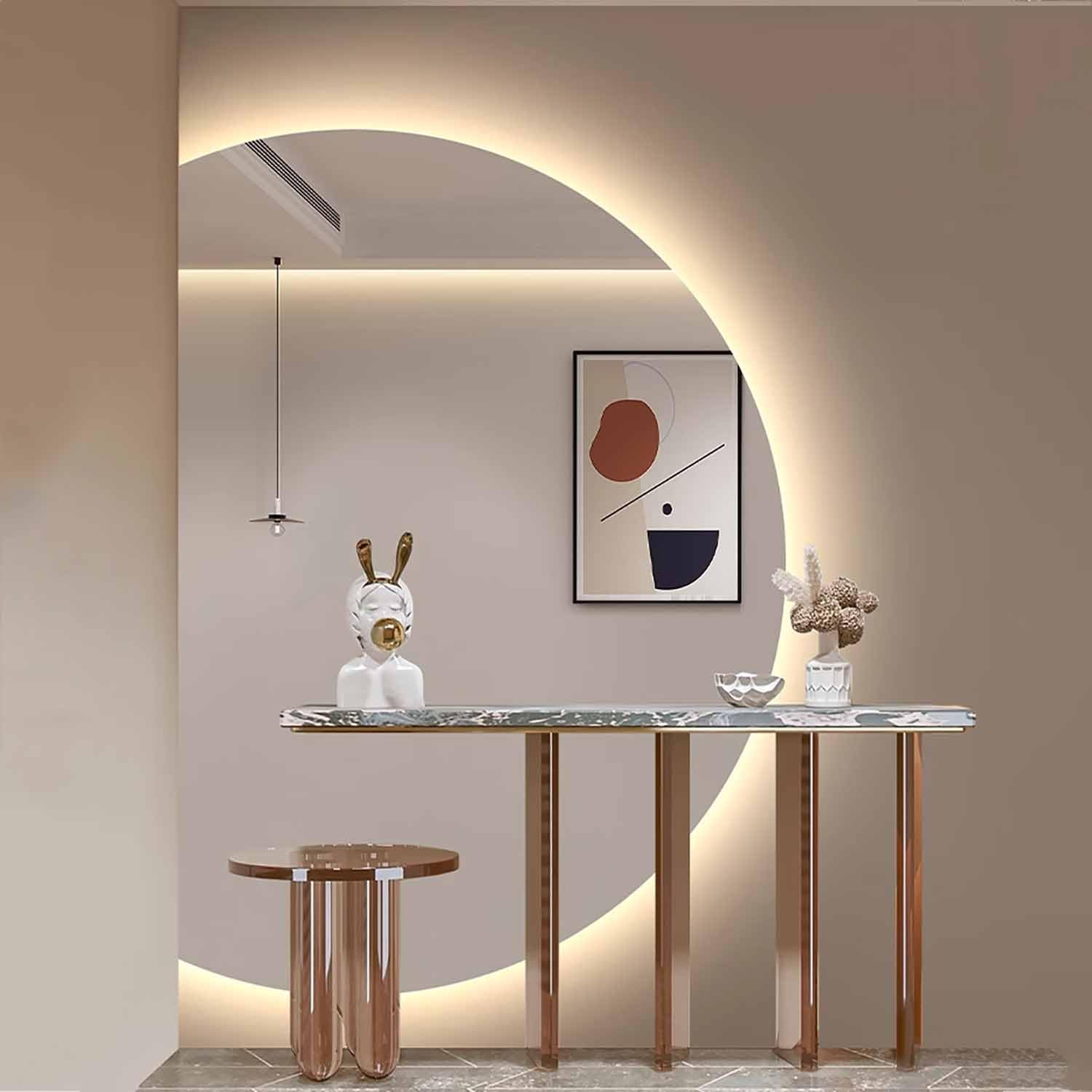 Smart Half Circle Mirror for Bathroom 51" Large Defogging Makeup Wall Mounted Mirror, LED Backlit Half Moon Decorative 3-Color Light Dimmable(Cut left,100x70cm)