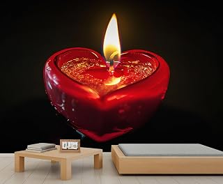 Romantic Wall Mural Heart Candlelight Wallpaper Mural Romantic Candle Art Decor Photo - HD Decorative for Bedroom, Study 59"x39.4"