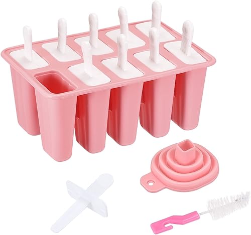 CASA -J Moldes de silicona para paletas de hielo, 10 unidades, juego de moldes caseros para helado con palillos, embudo de silicona para icepop y