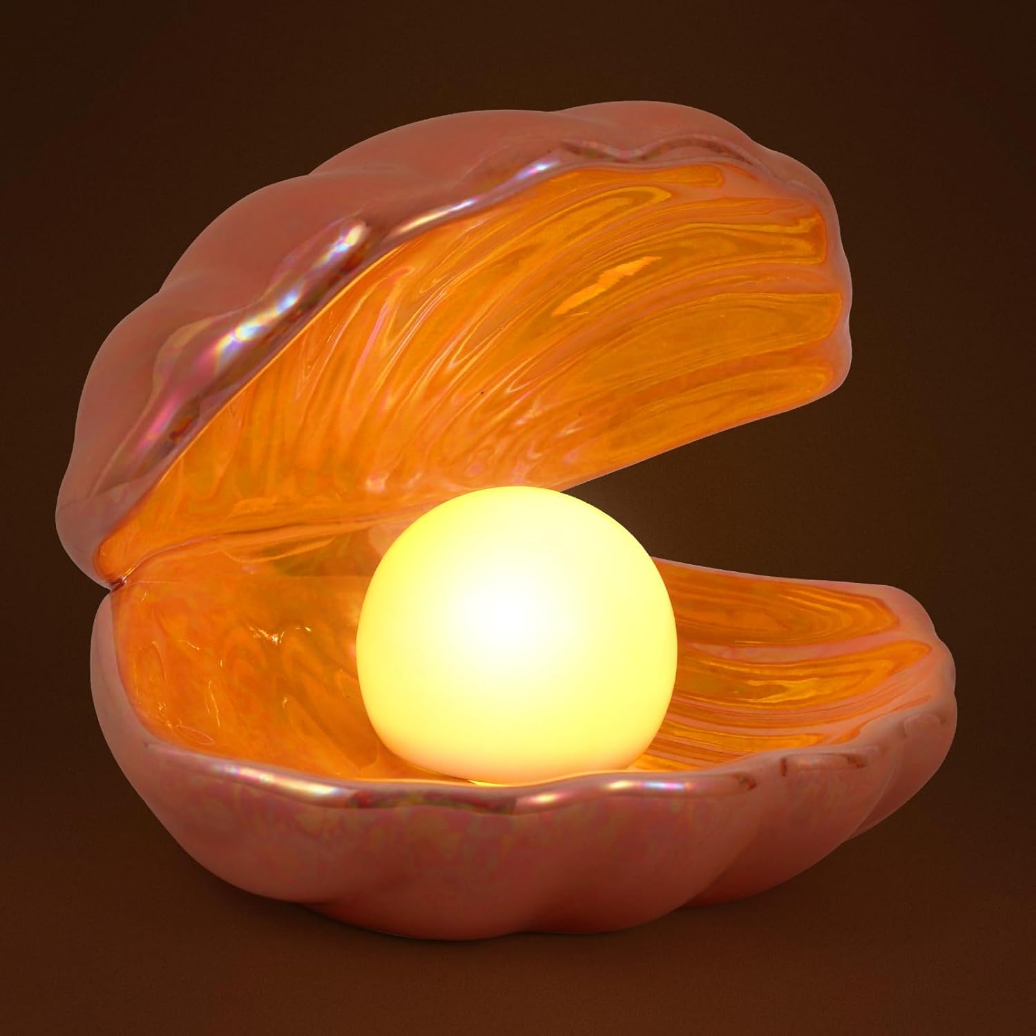 TOYANDONA Ceramic Shell Pearl Light - Portable Led Clam Night Light Pearl in Shell Lamp for Home Bedroom Living Room Desktop Decor (Pink)