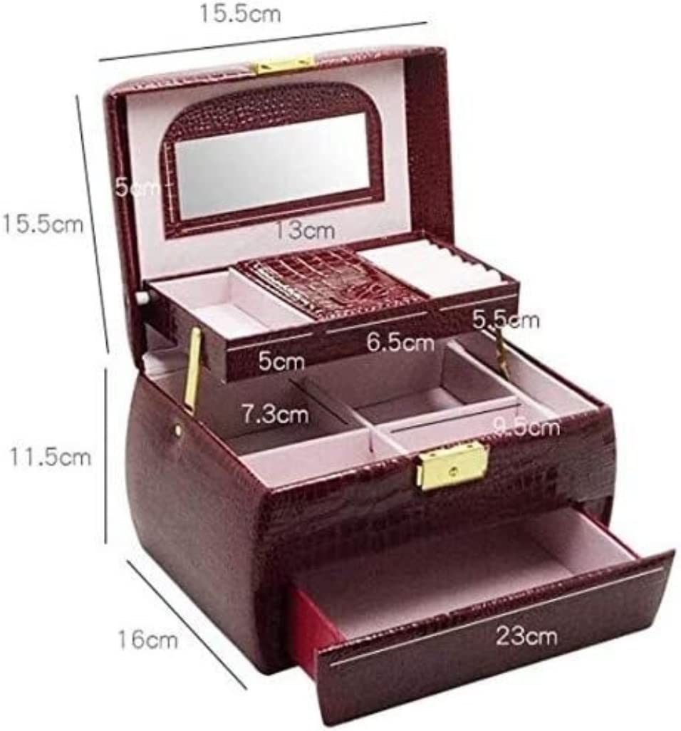 Box PU-Leder-Schmuckkästchen mit Schloss und Spiegel, abschließbar, für Reisen, für Ohrringe, Armreifen, Armbänder, Halsketten, Ringe, Schmuckschatullen, Geschenk (Farbe: Weiß, Größe: 24 x 16 x 16