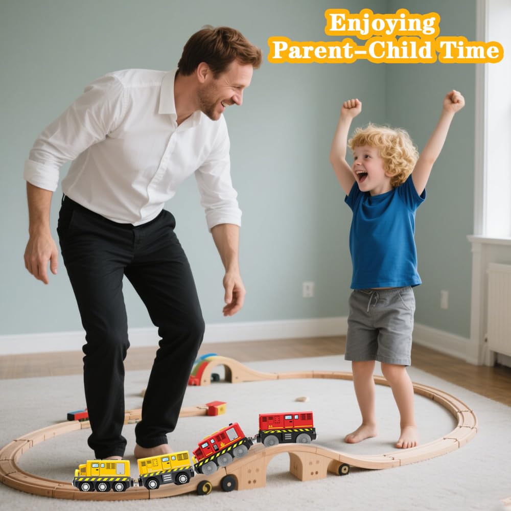 Trenino Elettrico per Bambini, Locomotiva con Suono e Luce a Batteria, Trazione Magnetica Forte, Treno Giocattolo, Compatibile con Thomas, Brio, Regalo per Bambini dai 3 Anni in Su, Giallo