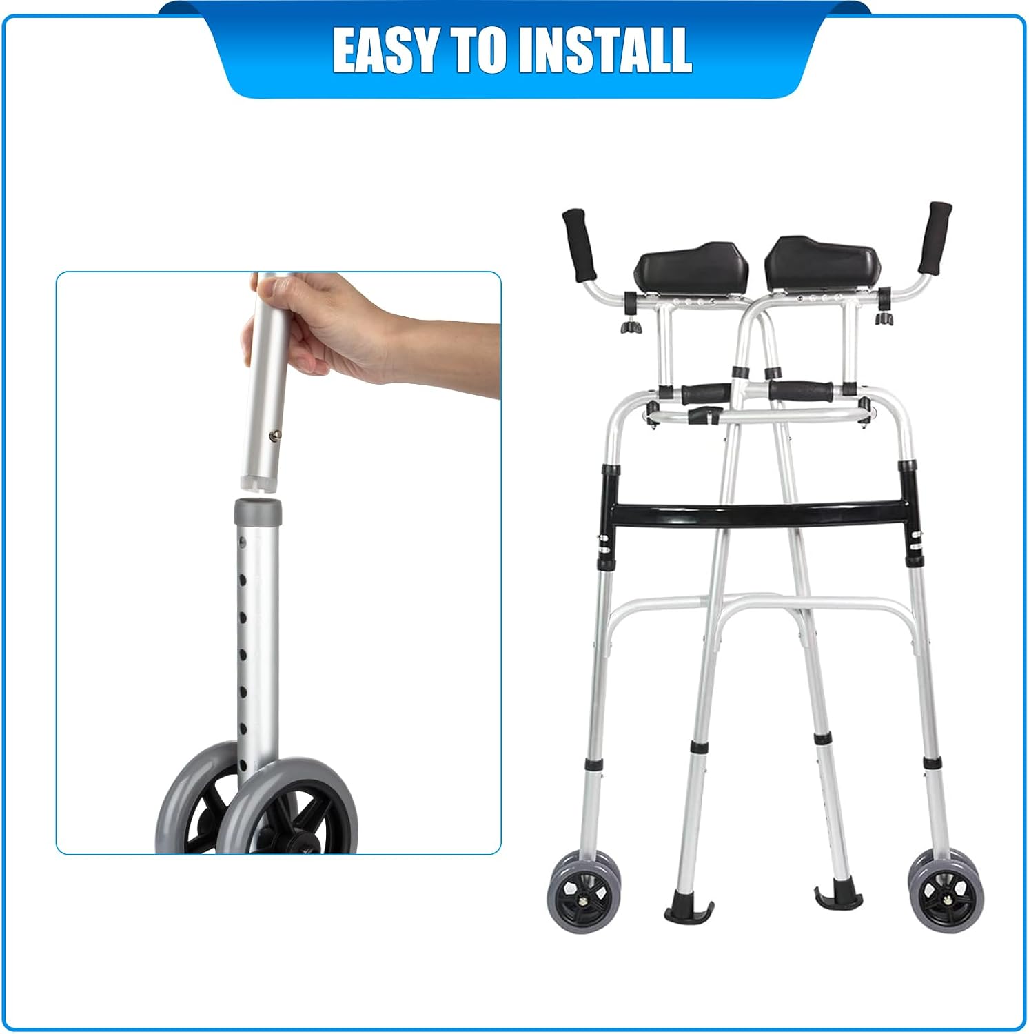 2 Pack Dual-Wheel for Walkers - 5 Inches Replacement Front Walker Wheels, All Terrain Drive Walker Wheels, Wear-Resistant PU Tires, Anti-Slip, and Durable ABS Wheel Hub, Grey