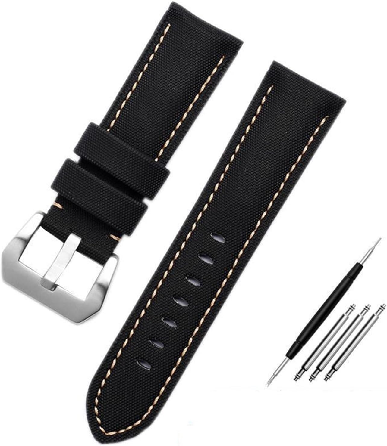 MJMT06 Nylon Texture Leather Watchband Compatible with PAM01661|441 Marina Watch Strap Black Blue 22mm 24mm 26mm Accessories Bracelets